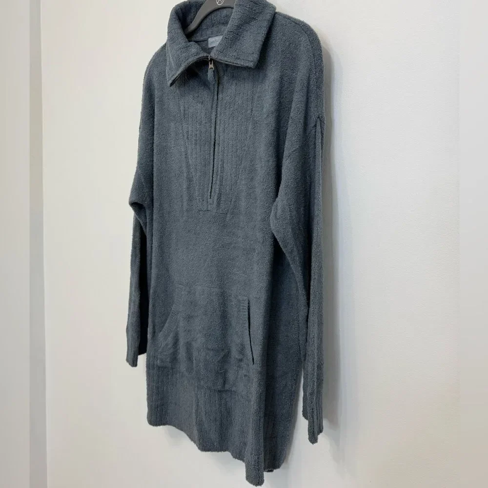 Barefoot Dreams Cozychic Lite Blue Gray Half Zip Tunic Sweater Women’s Large